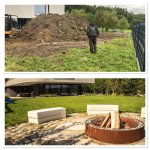 Progres v průběhu skrývky ornice a po dokončení prací realizace zahrady RD